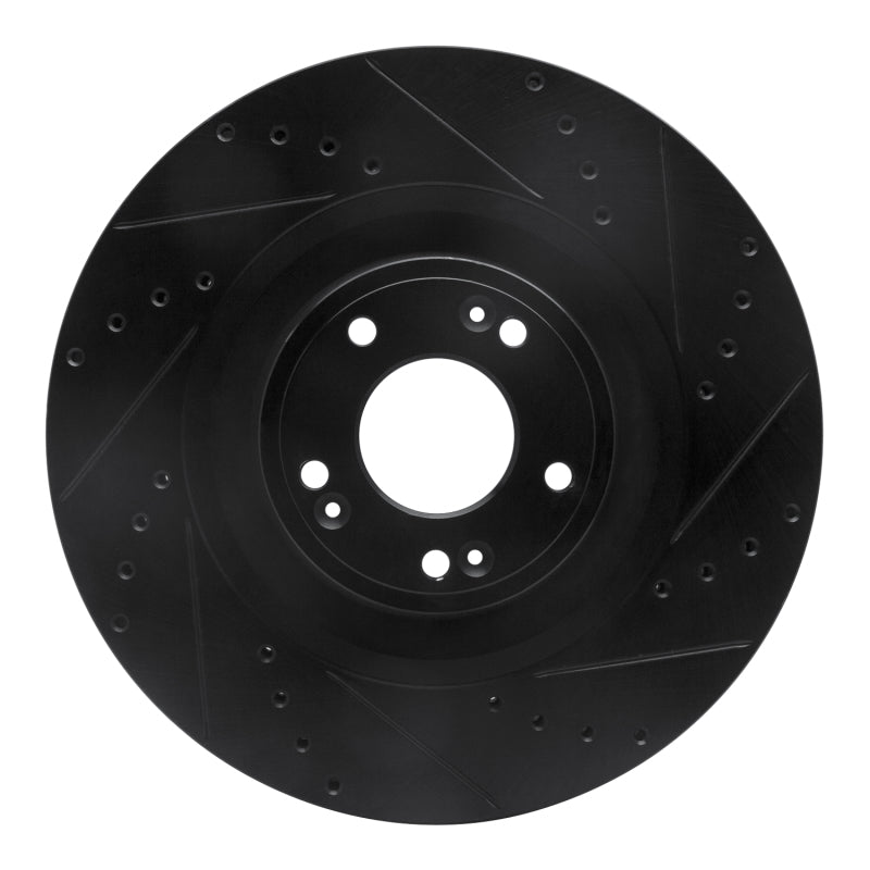 R1 12-17 Genesis G80 Front Right Drilled & Slotted Black Brake Rotor