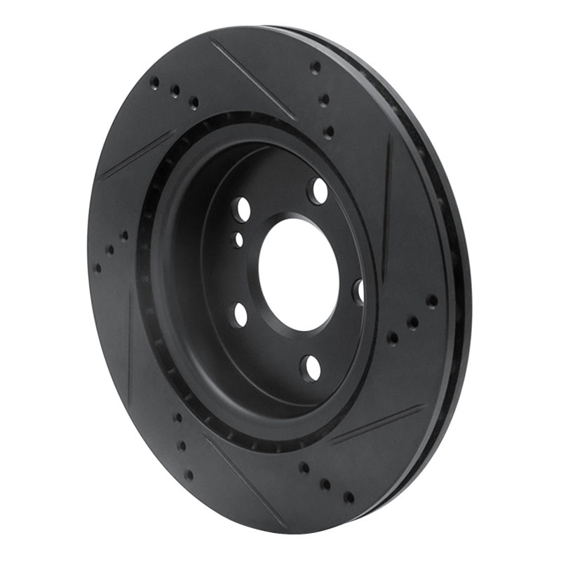 R1 14-19 Mercedes-Benz CLA250 Rear Left Drilled & Slotted Black Brake Rotor