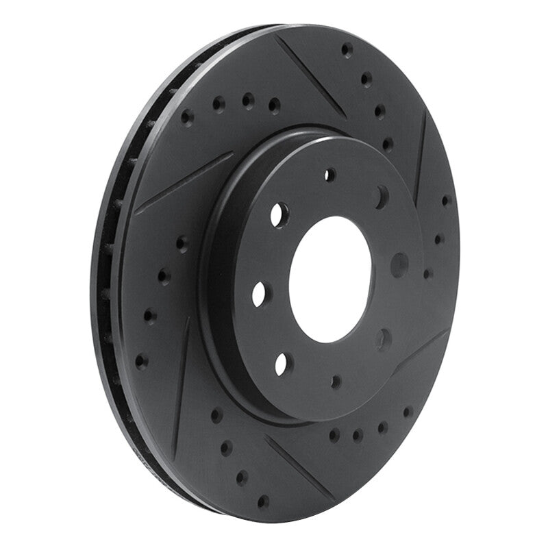 R1 90-93 Mitsubishi Galant Front Right Drilled & Slotted Black Brake Rotor