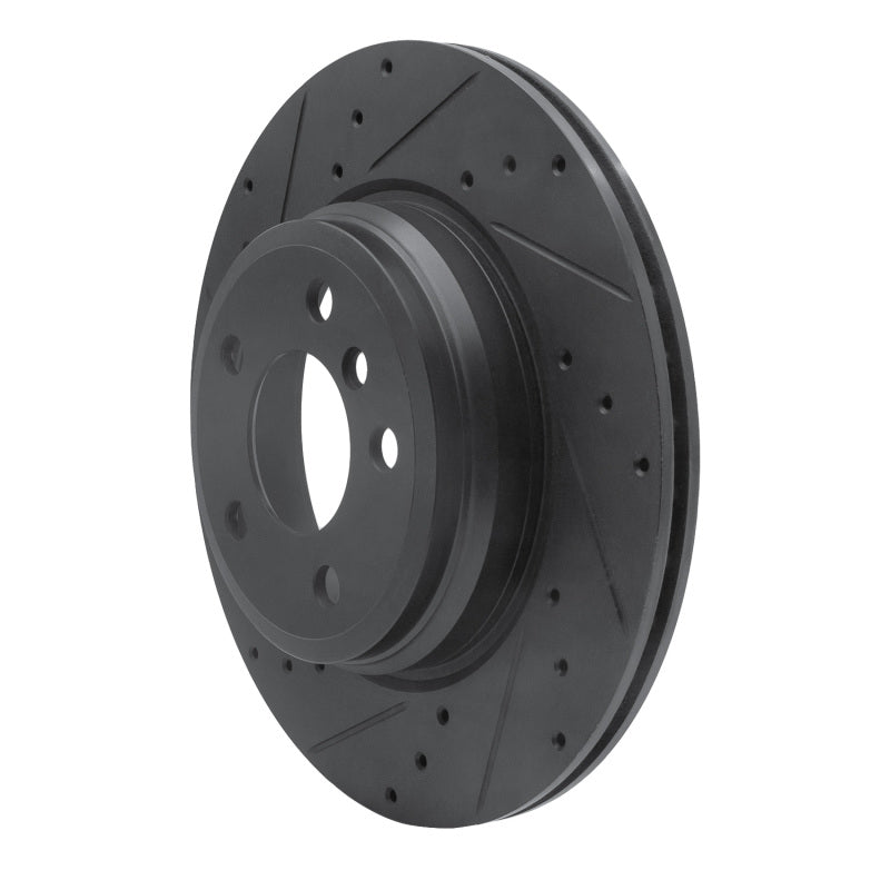 R1 12-20 BMW 330I Rear Left Drilled & Slotted Black Brake Rotor