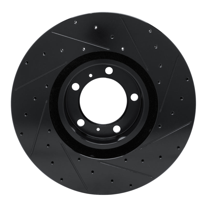 R1 10-24 Audi e-Tron GT Left Front Drilled & Slotted Black Brake Rotor