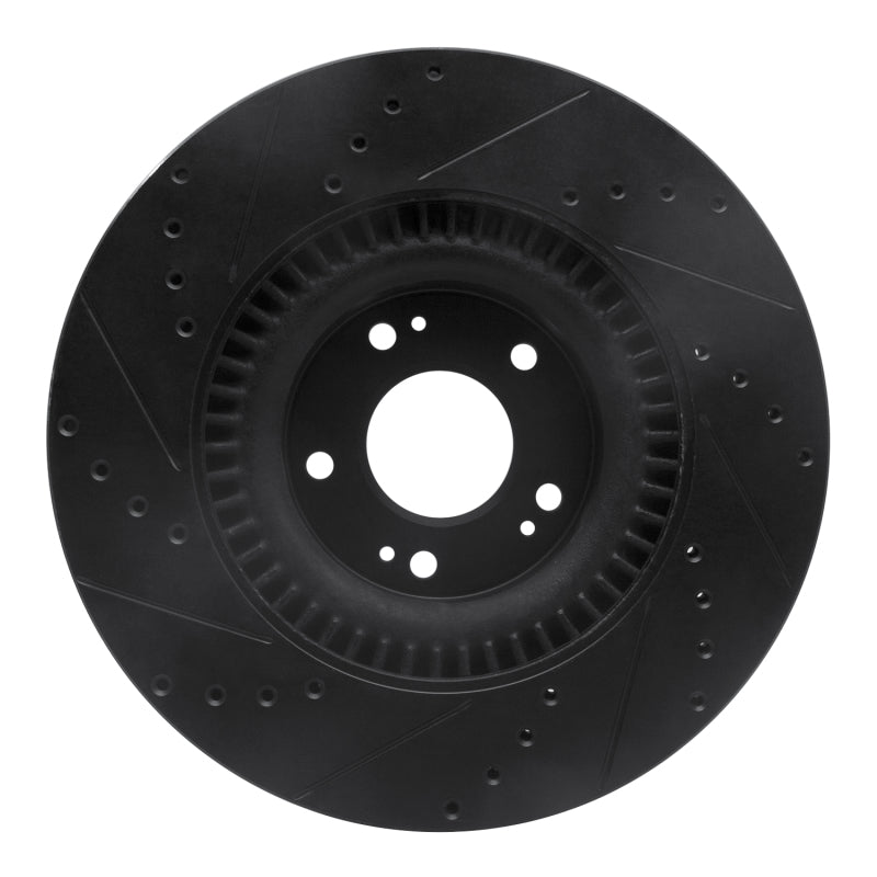 R1 11-17 Genesis G80 Front Right Drilled & Slotted Black Brake Rotor
