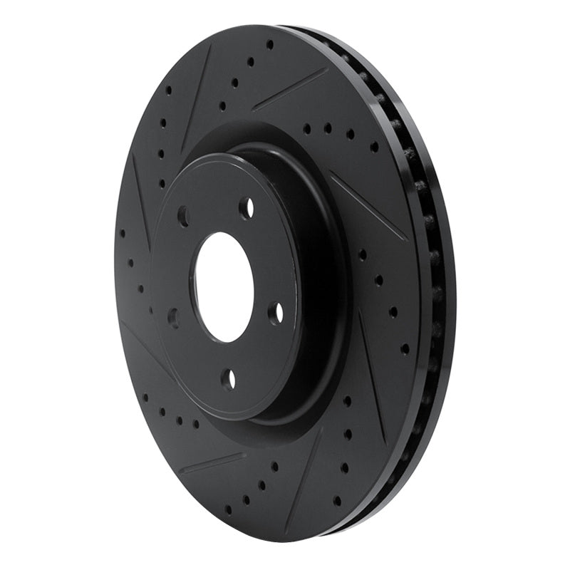 R1 2013-2025 Infiniti Q50 Front Left Drilled & Slotted Black Brake Rotor
