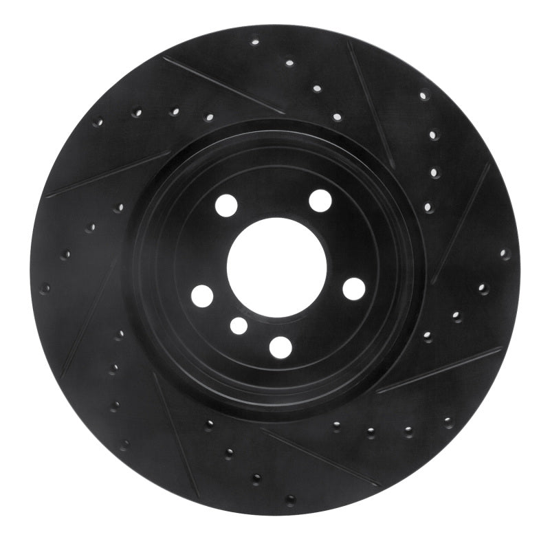 R1 10-19 BMW 535I GT Rear Left Drilled & Slotted Black Brake Rotor