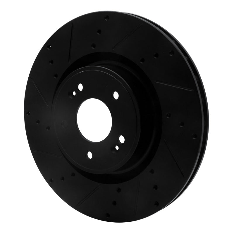 R1 10-16 Hyundai Genesis Coupe Front Left Drilled & Slotted Black Brake Rotor