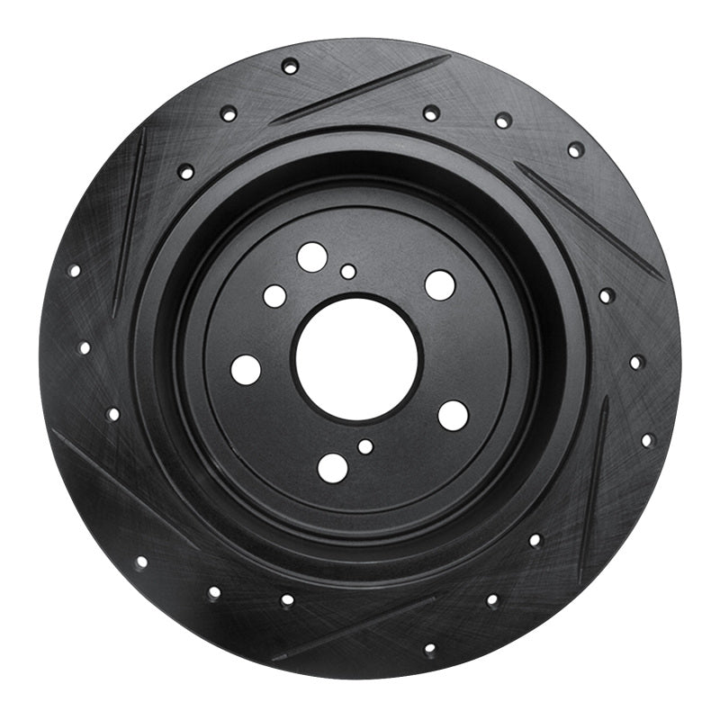 R1 09-15 Toyota Venza Rear Right Drilled & Slotted Black Brake Rotor