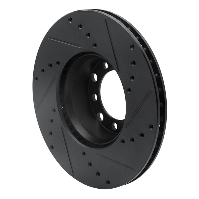 R1 79-85 Mercedes-Benz 380SL Front Left Drilled & Slotted Black Brake Rotor
