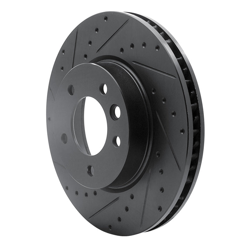 R1 03-18 Porsche Cayenne Right Front Drilled & Slotted Black Brake Rotor