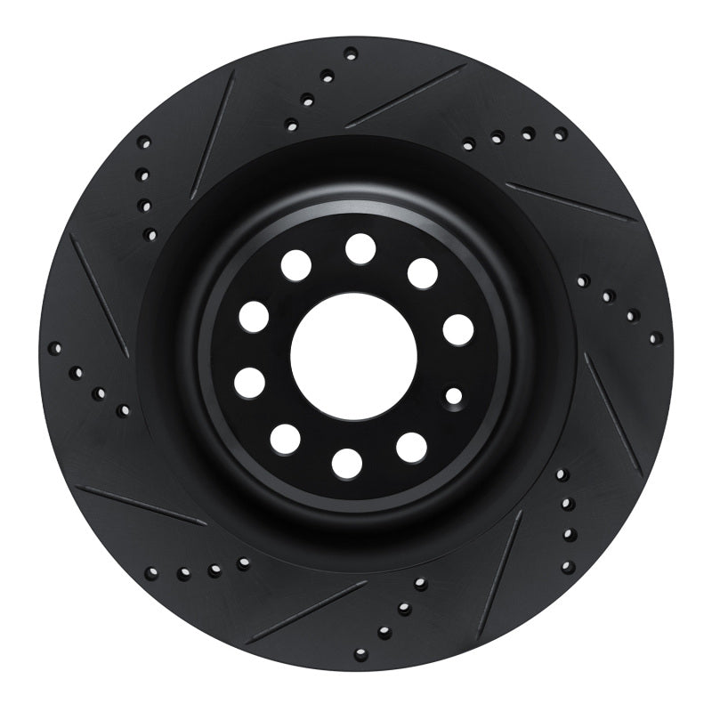 R1 12-21 Tesla Model X Rear Left Drilled & Slotted Black Brake Rotor
