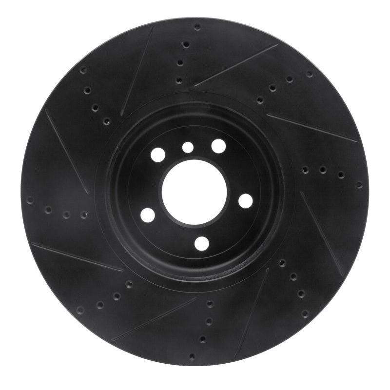 R1 09-17 BMW 550I GT Right Front Drilled & Slotted Black Brake Rotor