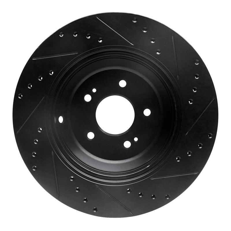 R1 17-19 Genesis G90 Rear Left Drilled & Slotted Black Brake Rotor