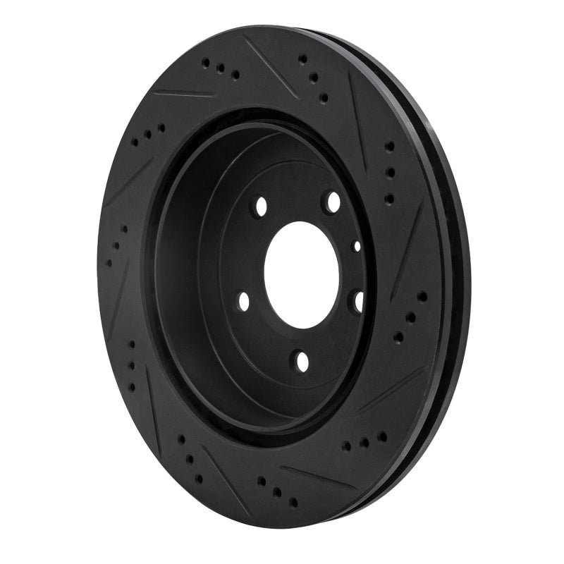 R1 05-11 Cadillac STS Rear Left Drilled & Slotted Black Brake Rotor