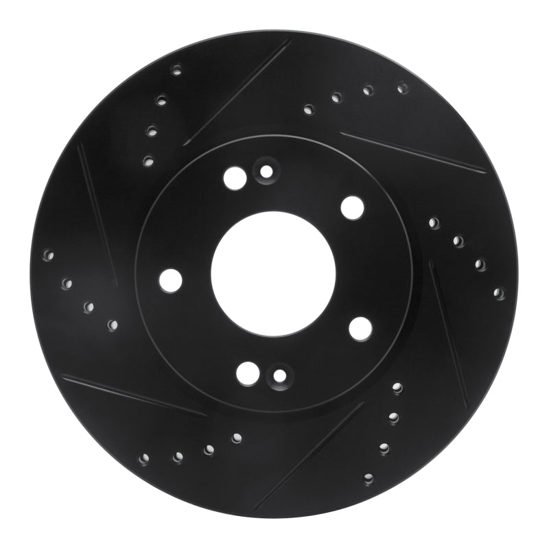R1 2011-2025 Hyundai Elantra Coupe Front Left Drilled & Slotted Black Brake Rotor
