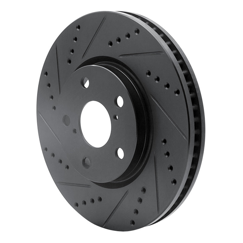 R1 06-15 Lexus GS300 Right Front Drilled & Slotted Black Brake Rotor