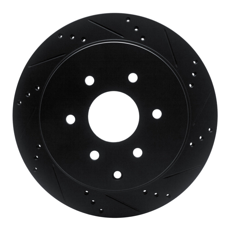 R1 10-24 Infiniti QX80 Rear Right Drilled & Slotted Black Brake Rotor