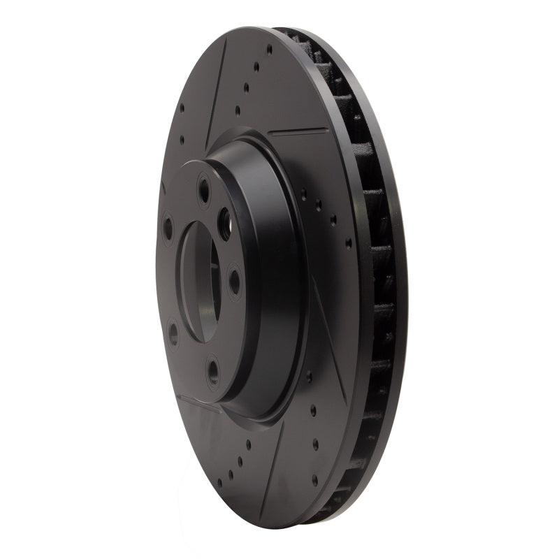 R1 03-15 Audi Q7 Right Front Drilled & Slotted Black Brake Rotor