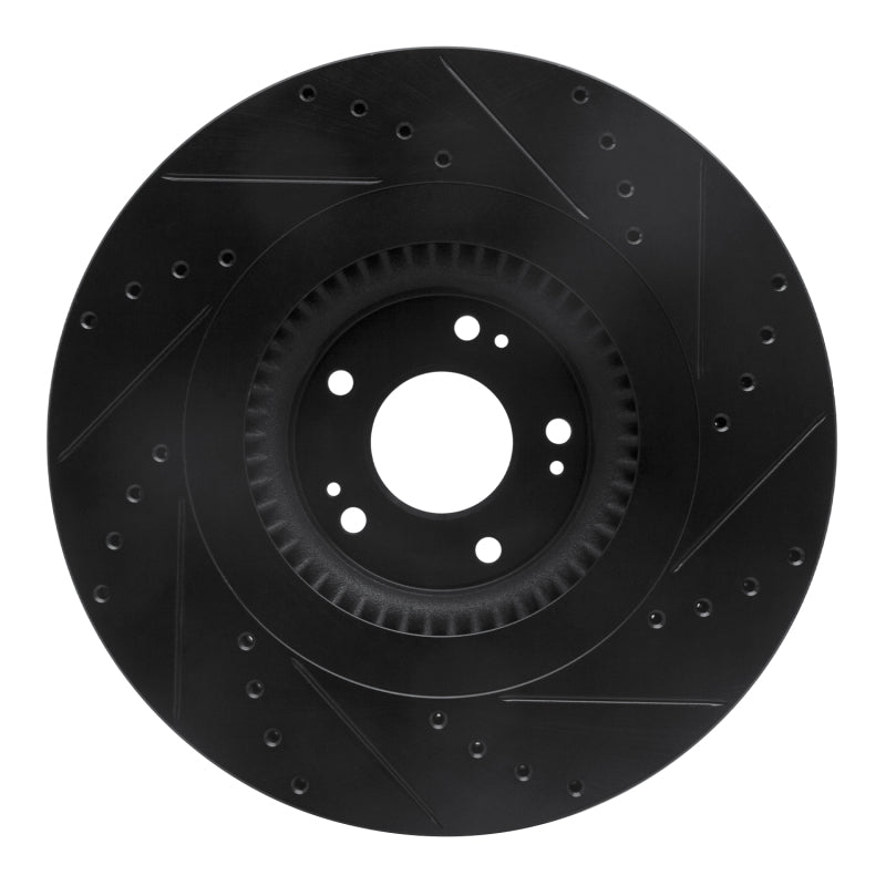 R1 12-17 Genesis G80 Front Left Drilled & Slotted Black Brake Rotor