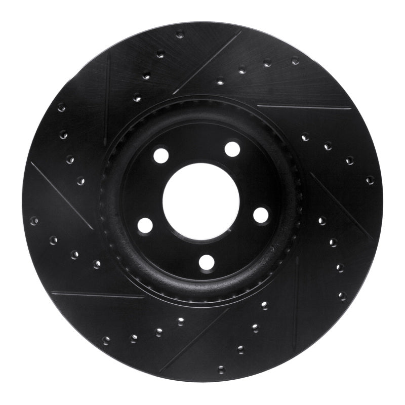R1 07-13 Mazda 3 Front Right Drilled & Slotted Black Brake Rotor