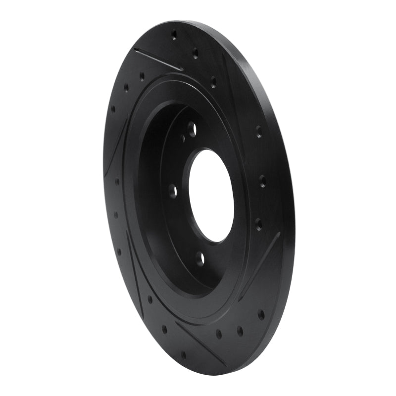 R1 13-25 Hyundai Kona Rear Left Drilled & Slotted Black Brake Rotor