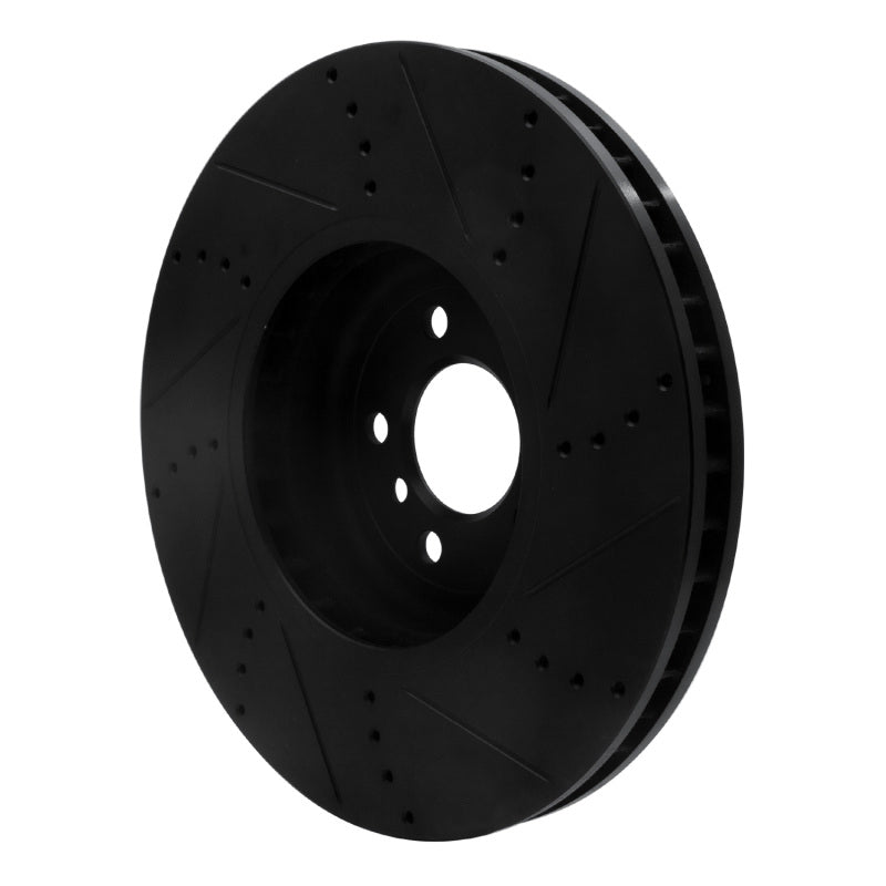 R1 2009-2017 BMW 550I GT xDrive Left Front Drilled & Slotted Black Brake Rotor