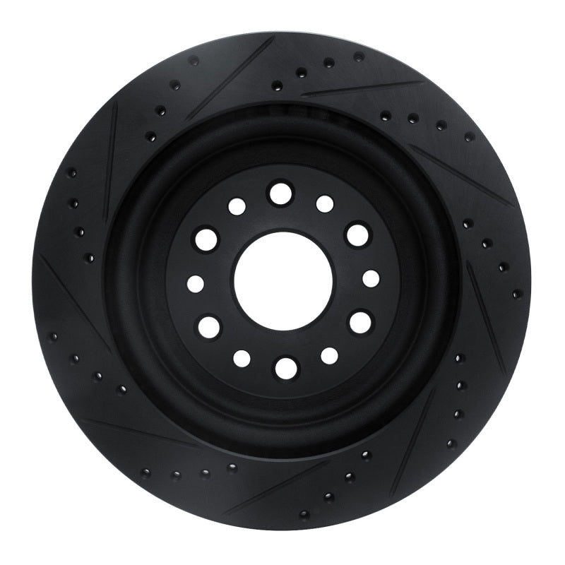 R1 19-25 Ram 1500 Rear Right Drilled & Slotted Black Brake Rotor