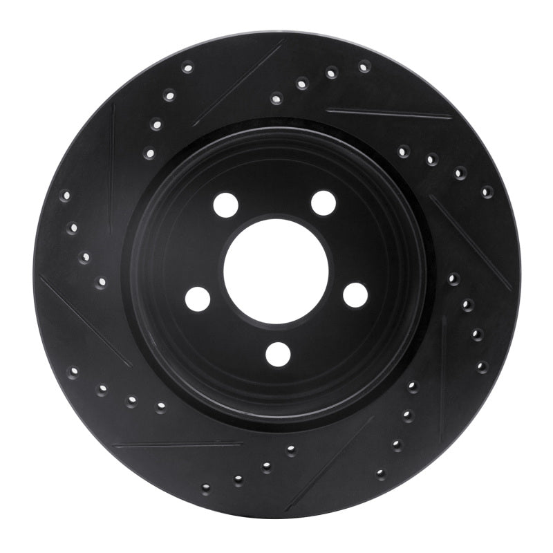 R1 05-23 Chrysler 300 Rear Right Drilled & Slotted Black Brake Rotor