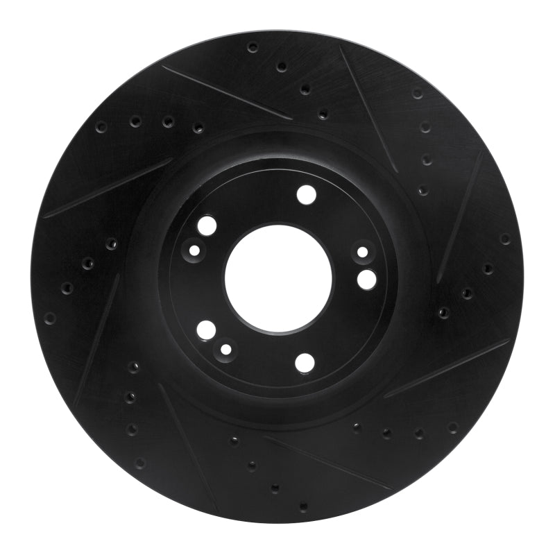 R1 09-14 Hyundai Genesis Sedan Front Right Drilled & Slotted Black Brake Rotor