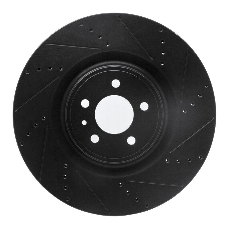 R1 13-14 Ford Mustang Front Right Drilled & Slotted Black Brake Rotor