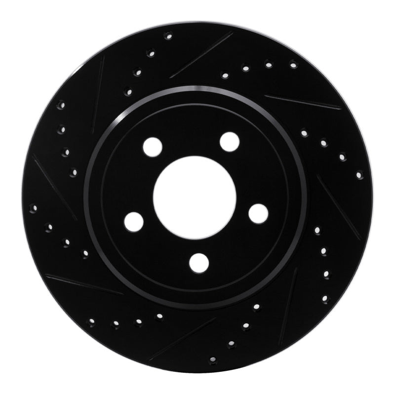 R1 05-23 Chrysler 300 Rear Left Drilled & Slotted Black Brake Rotor