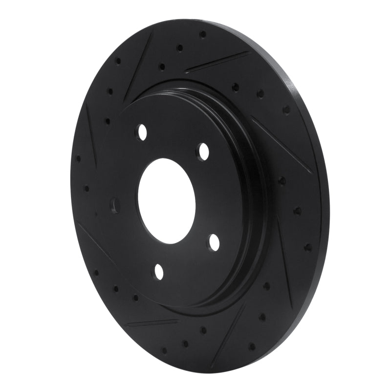 R1 08-16 Chrysler Town & Country Rear Left Drilled & Slotted Black Brake Rotor