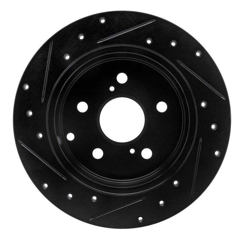 R1 06-18 Lexus HS250H Rear Right Drilled & Slotted Black Brake Rotor