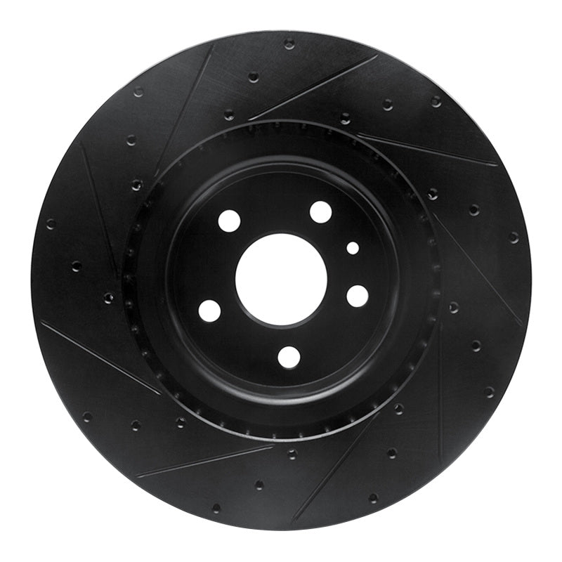 R1 12-21 Tesla Model X Front Right Drilled & Slotted Black Brake Rotor