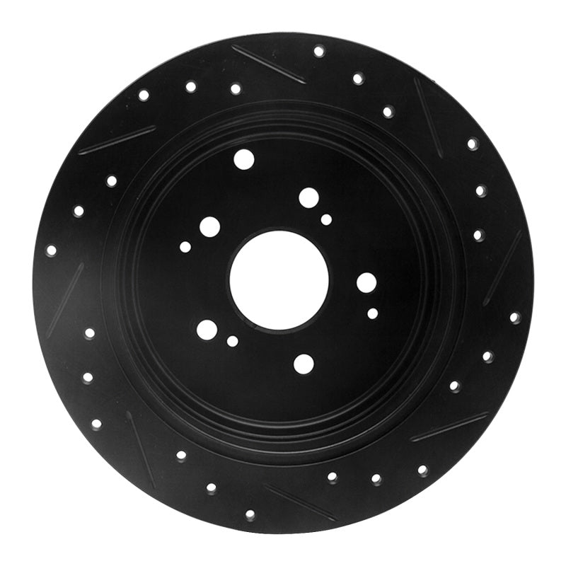 R1 01-08 Acura MDX Rear Left Drilled & Slotted Black Brake Rotor