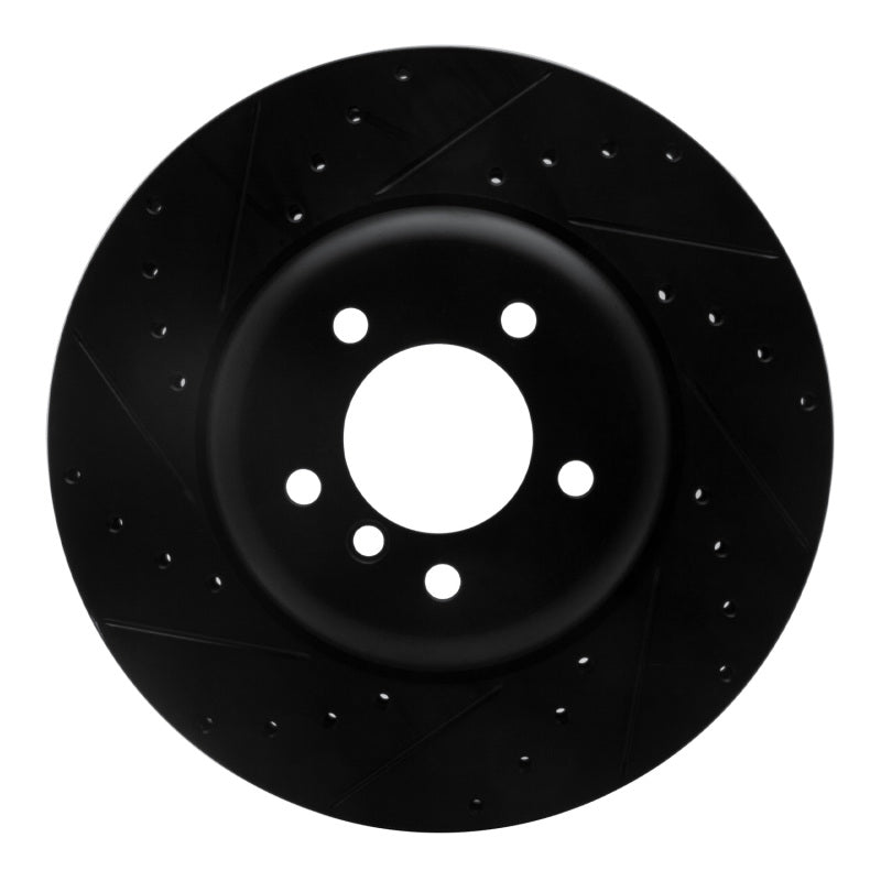 R1 04-10 BMW 550I Front Left Drilled & Slotted Black Brake Rotor