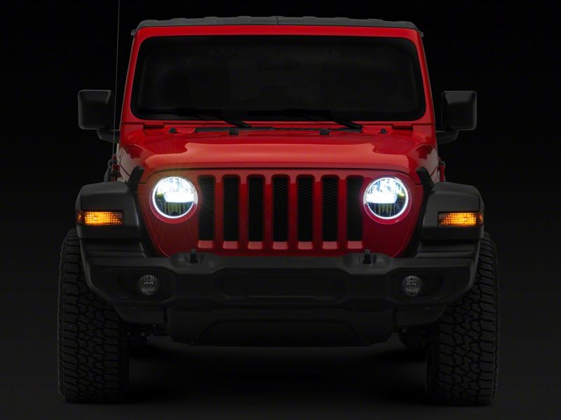 Raxiom 18-23 Jeep Wrangler JL Axial Series 9-In LED Headlights- Black Housing (Clear Lens)