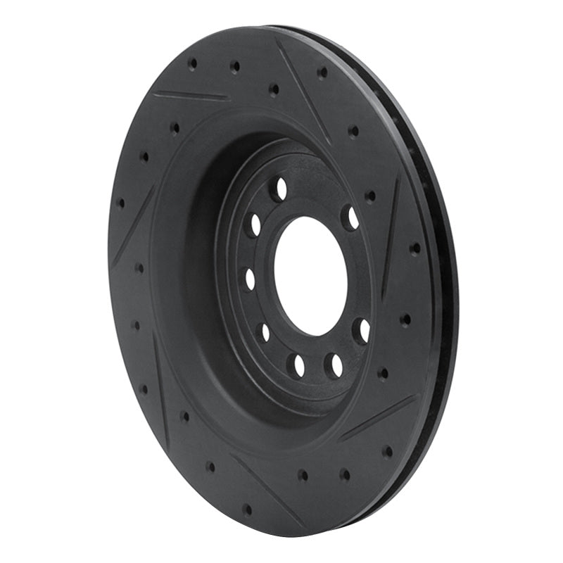 R1 08-11 Saab 9-3 Rear Left Drilled & Slotted Black Brake Rotor