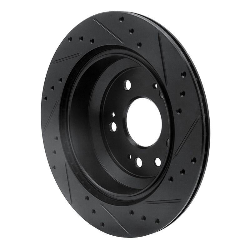 R1 05-12 Acura RL Rear Left Drilled & Slotted Black Brake Rotor