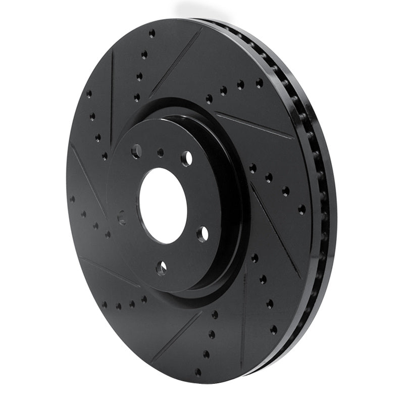 R1 07-15 Infiniti Q60 Front Left Drilled & Slotted Black Brake Rotor