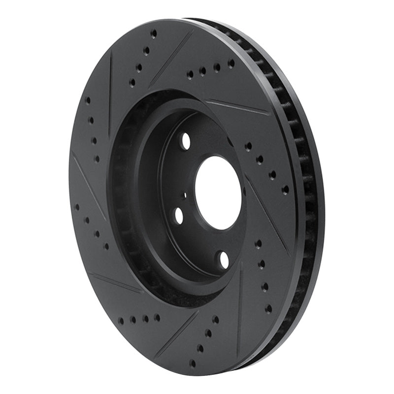 R1 06-15 Lexus GS300 Left Front Drilled & Slotted Black Brake Rotor