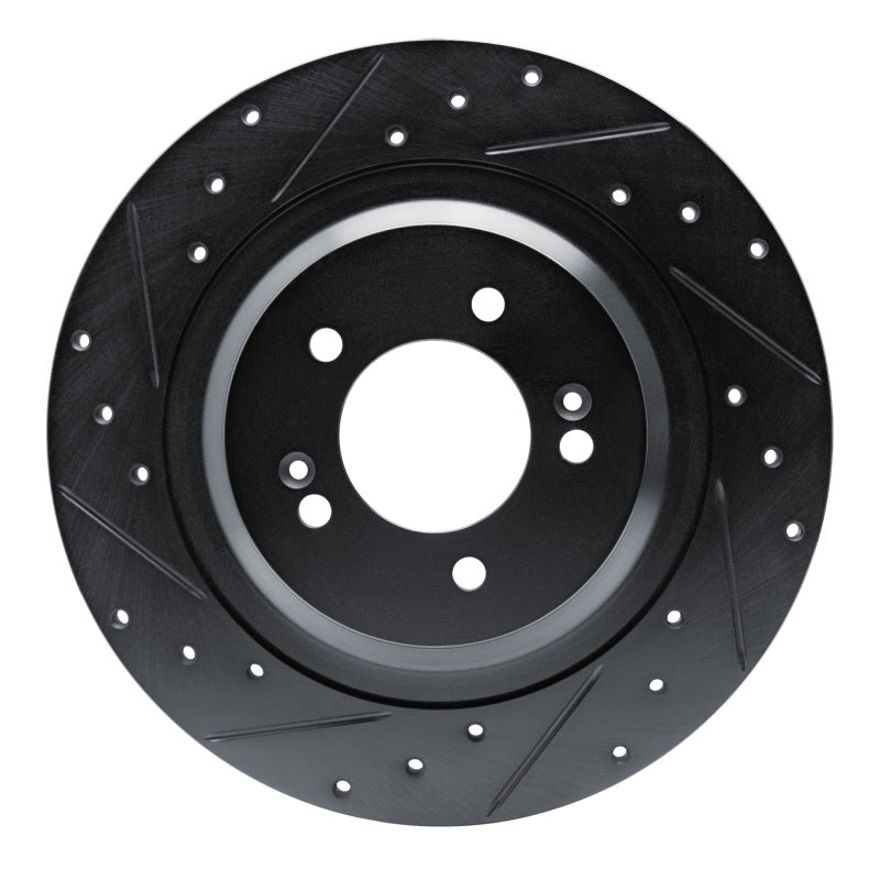 R1 21-25 Hyundai Sonata Rear Left Drilled & Slotted Black Brake Rotor