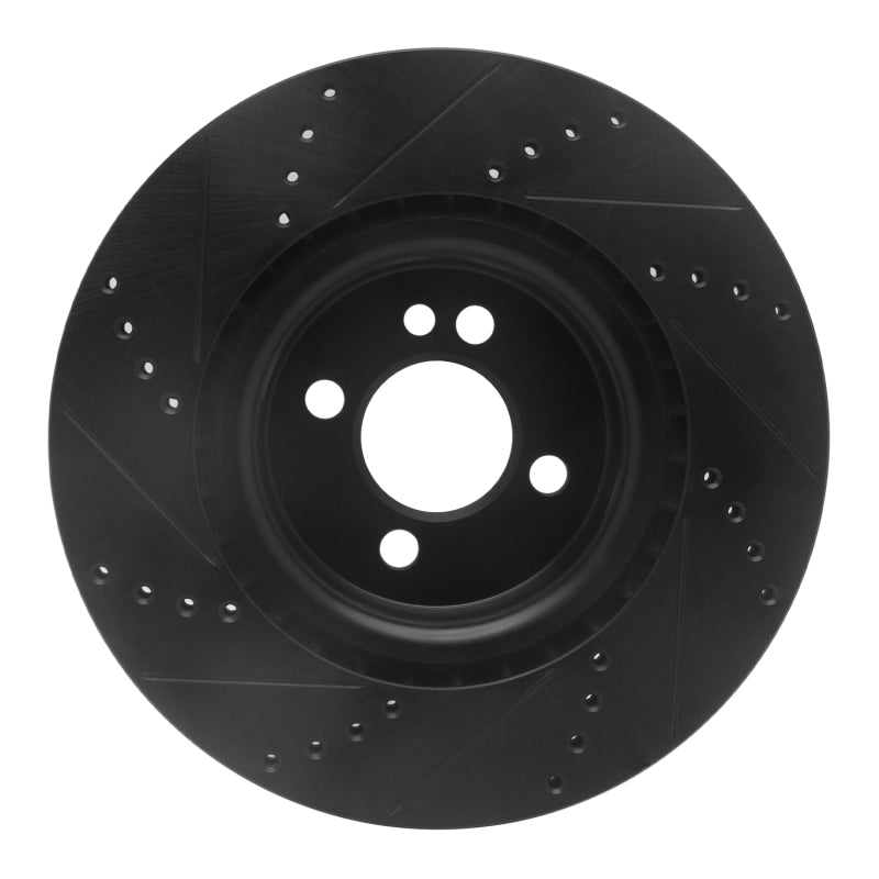 R1 09-14 Mini Cooper (Excl Clubman) Front Right Drilled & Slotted Black Brake Rotor