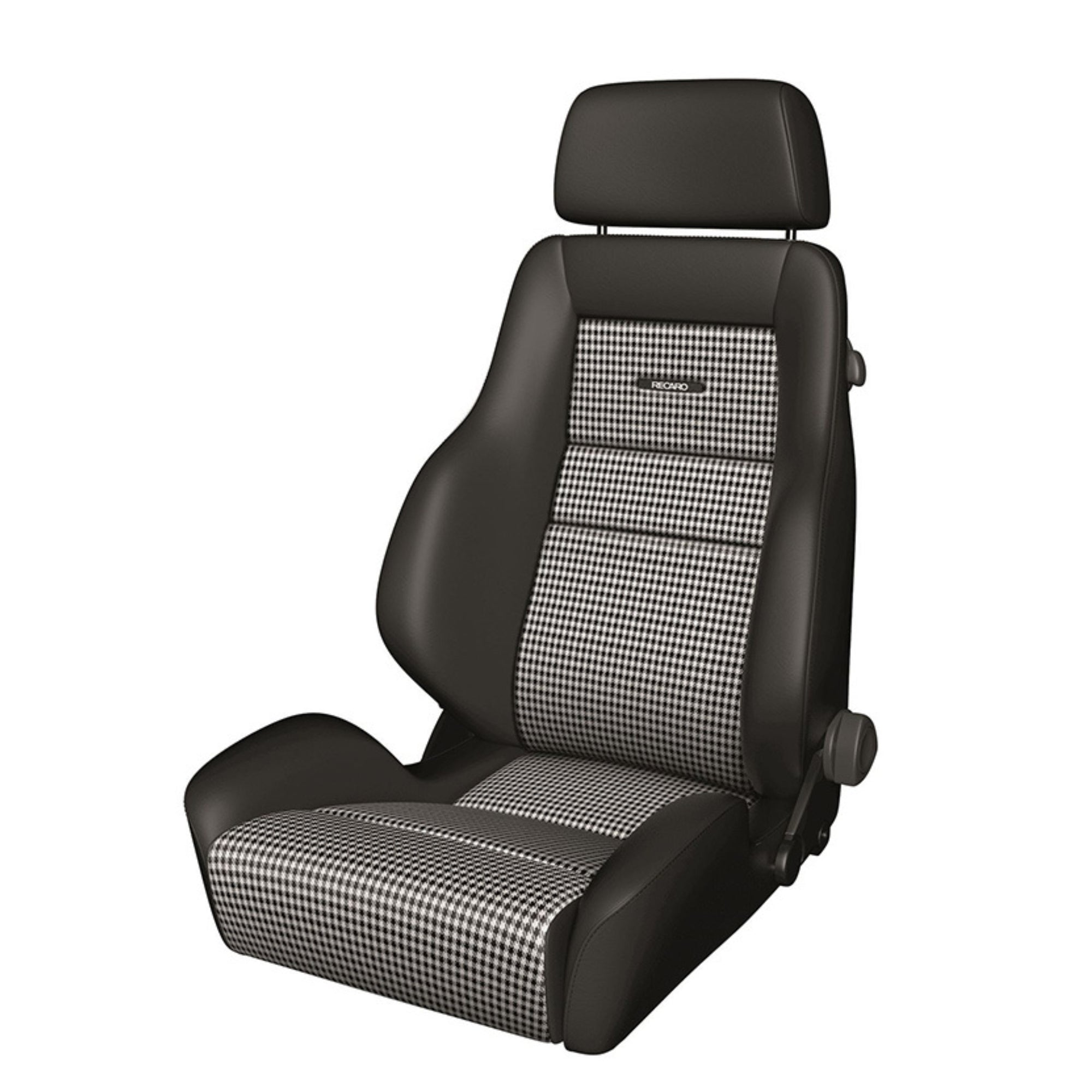 Recaro Classic LS Seat - Black Leather Bolster / Pepita Fabric Insert / White Logo - Velocity Factor