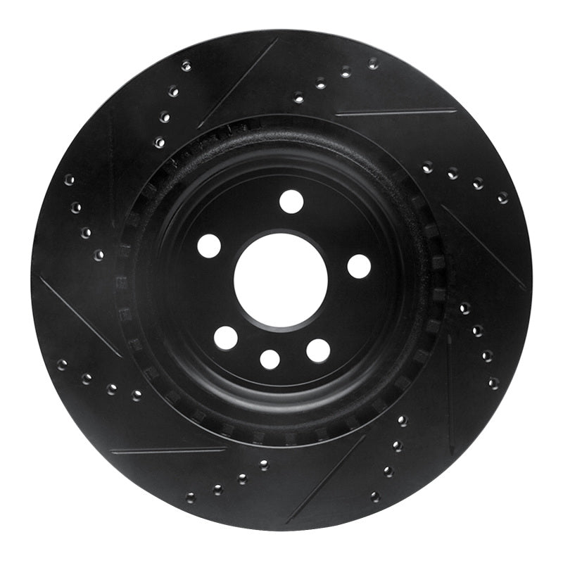 R1 2017-2020 Jaguar I-Pace Rear Right Drilled & Slotted Black Brake Rotor
