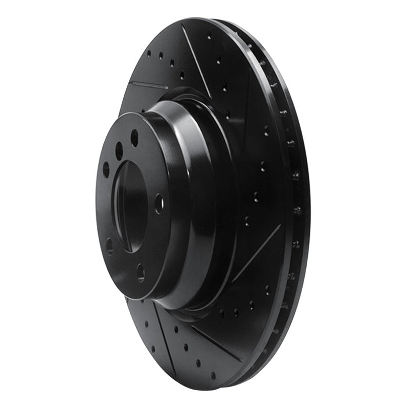 R1 06-12 BMW 330XI Front Right Drilled & Slotted Black Brake Rotor