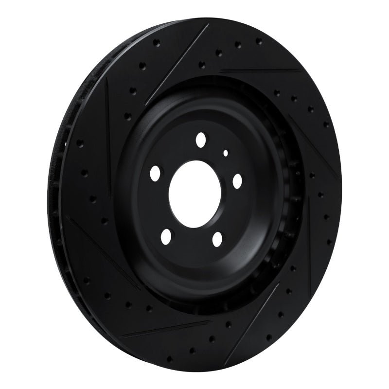 R1 15-18 Porsche Macan Rear Left Drilled & Slotted Black Brake Rotor