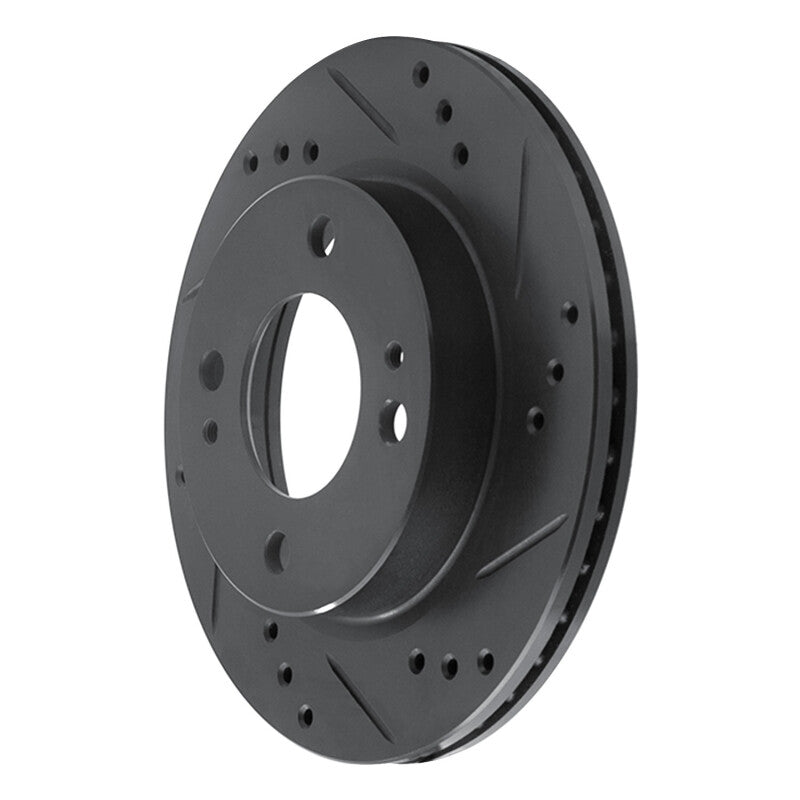 R1 14-15 Mitsubishi Mirage Front Right Drilled & Slotted Black Brake Rotor