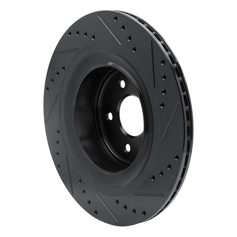 R1 08-25 Infiniti Q60 Rear Left Drilled & Slotted Black Brake Rotor