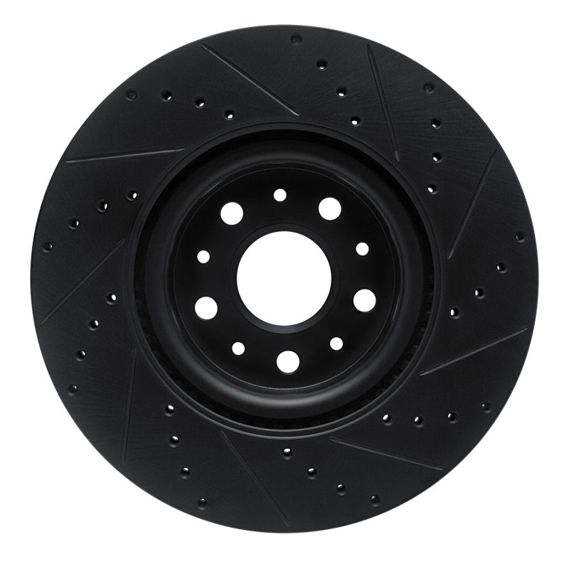 R1 14-25 Cadillac CTS Front Left Drilled & Slotted Black Brake Rotor