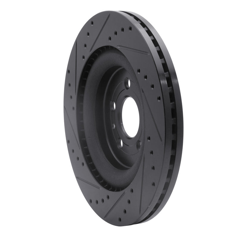 R1 13-19 Ford Flex Front Right Drilled & Slotted Black Brake Rotor