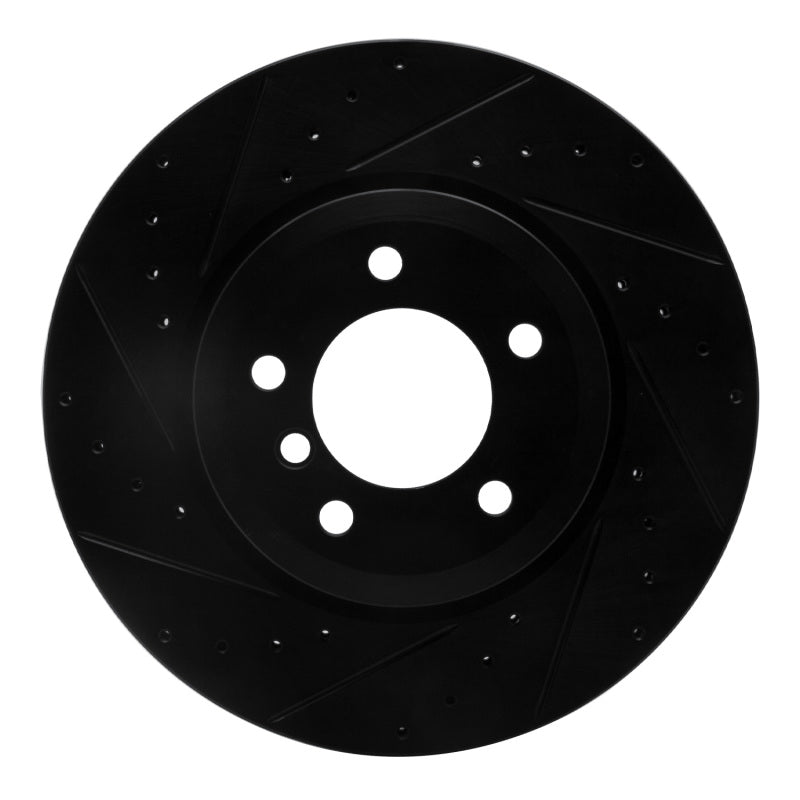 R1 01-08 BMW 330I Front Left Drilled & Slotted Black Brake Rotor